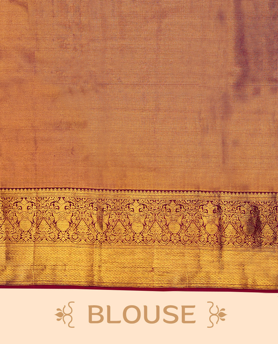Golden Colour Kancheepuram Tissue Silk Saree having Contrast Zari Worked Body with Contrast Border and Blouse