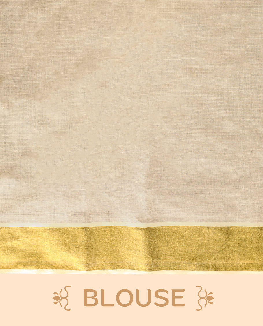 Off White Elegant Kerala saree with a Thread Worked border, paired with a matching blouse