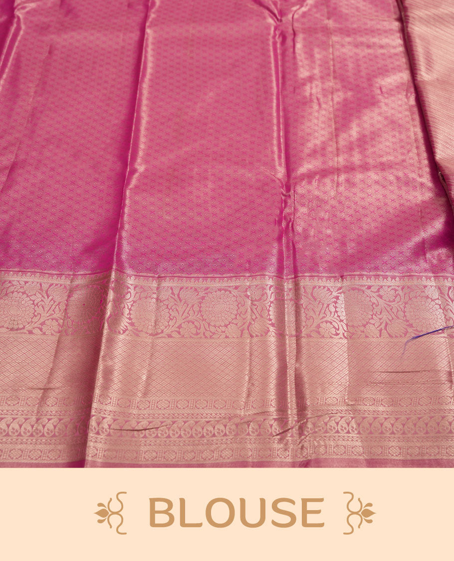 Magenta colour and gold zari Tissue Brocade Saree features intricate line Motifs on body and a traditional border & pallu, paired with matching blouse