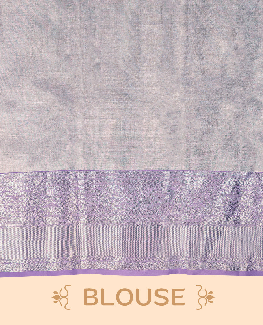 Light Lavender Colour Tissue Kancheepuram Wedding Silk Saree having Silver Zari Worked Body and Border with Blouse