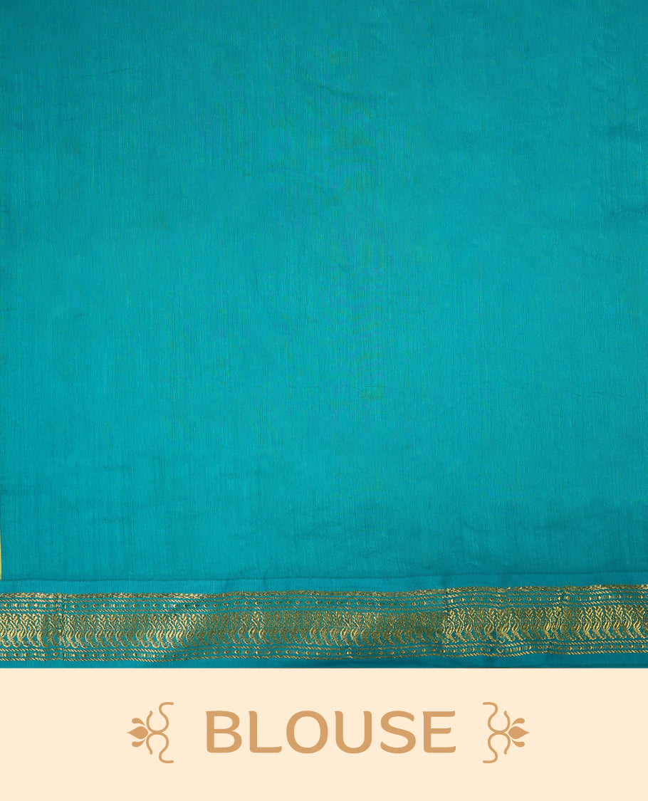 Lemon Green colour mixed Kalyani cotton saree featuring Contrast zari motifs throughout the body, paired with a Bluish Green colour traditional border and pallu, with matching blouse