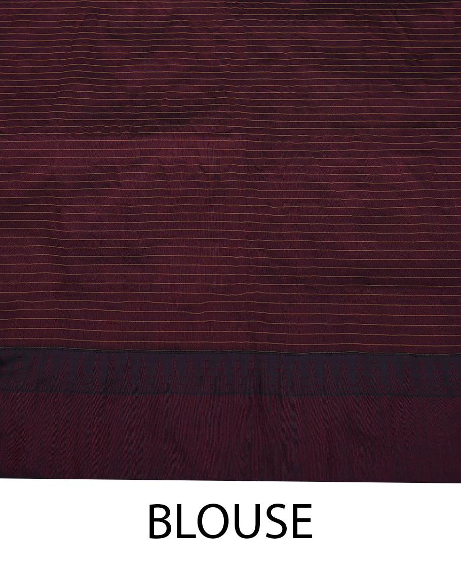 Bright Green Colour Mixed Kalyani Cotton Saree having Contrast Checked Body with Maroon Colour Border and Blouse