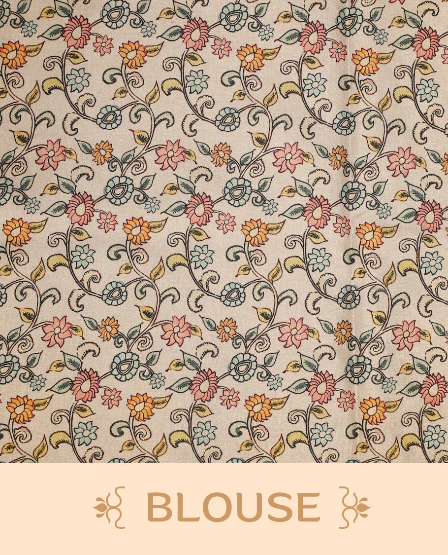Elegant off white colour Kota net saree highlighted with vibrant hand painted motifs of peacocks and floral patterns on the pallu, blending tradition with artistic finesse & Perfect for festive and cultural occasions.