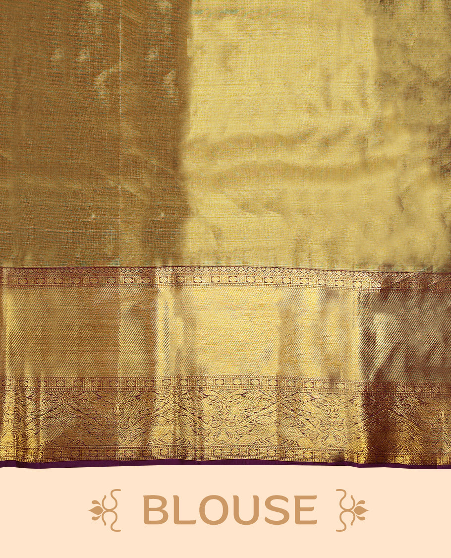 Golden Colour Pure Tissue Wedding Saree having Zari Jaal Body with Dark Grape Brocade Border and Blouse