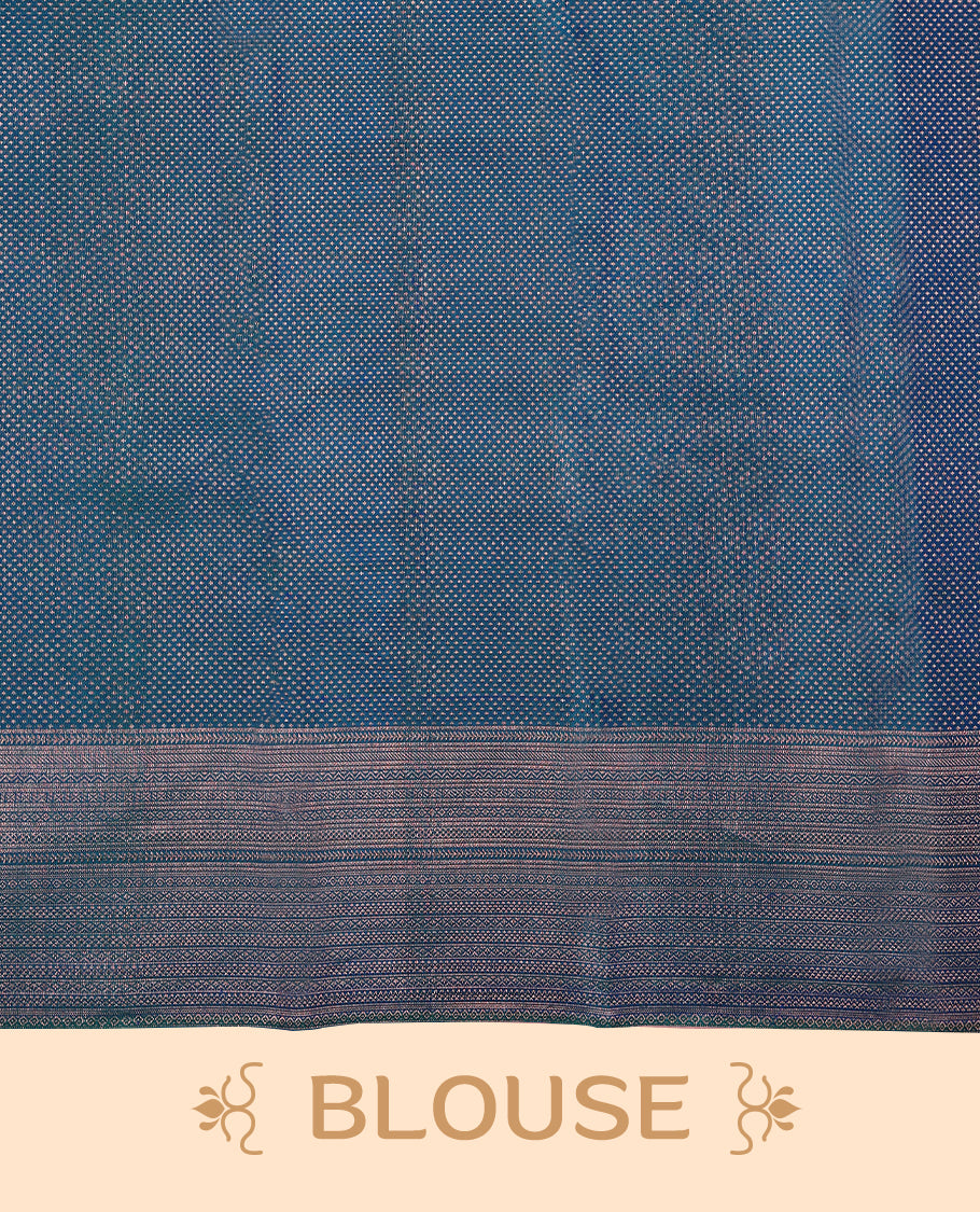 Peacock Blue Colour Kancheepuram Wedding Silk Saree having Floral Zari Worked Body with Border and Self Coloured Blouse