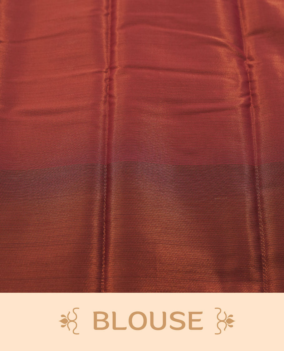 Green colour semi silk saree featuring neem zari Brocade Pattern all over the body, complemented by a Self Colour woven border with detailing with contrast Red Colour Pallu & blouse.