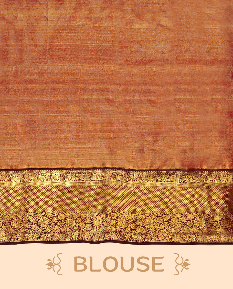 Golden Colour Tissue Wedding Silk Saree having Golden Jaal Worked Body and Maroon Border with Contrast Blouse