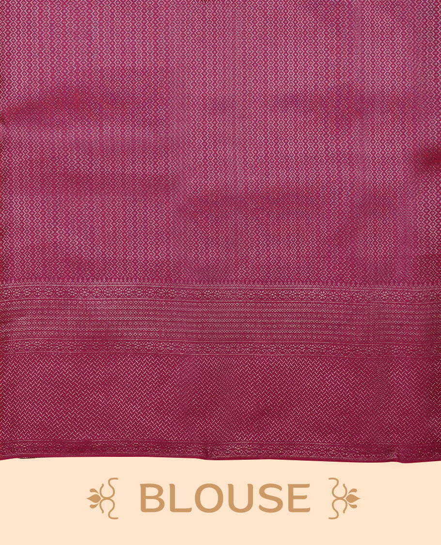 Dark pink Colour Manthrakodi saree featuring an antique zari brocade pattern on the body, complemented by a traditional Laddu Kamalam brocade border and a matching brocade blouse.