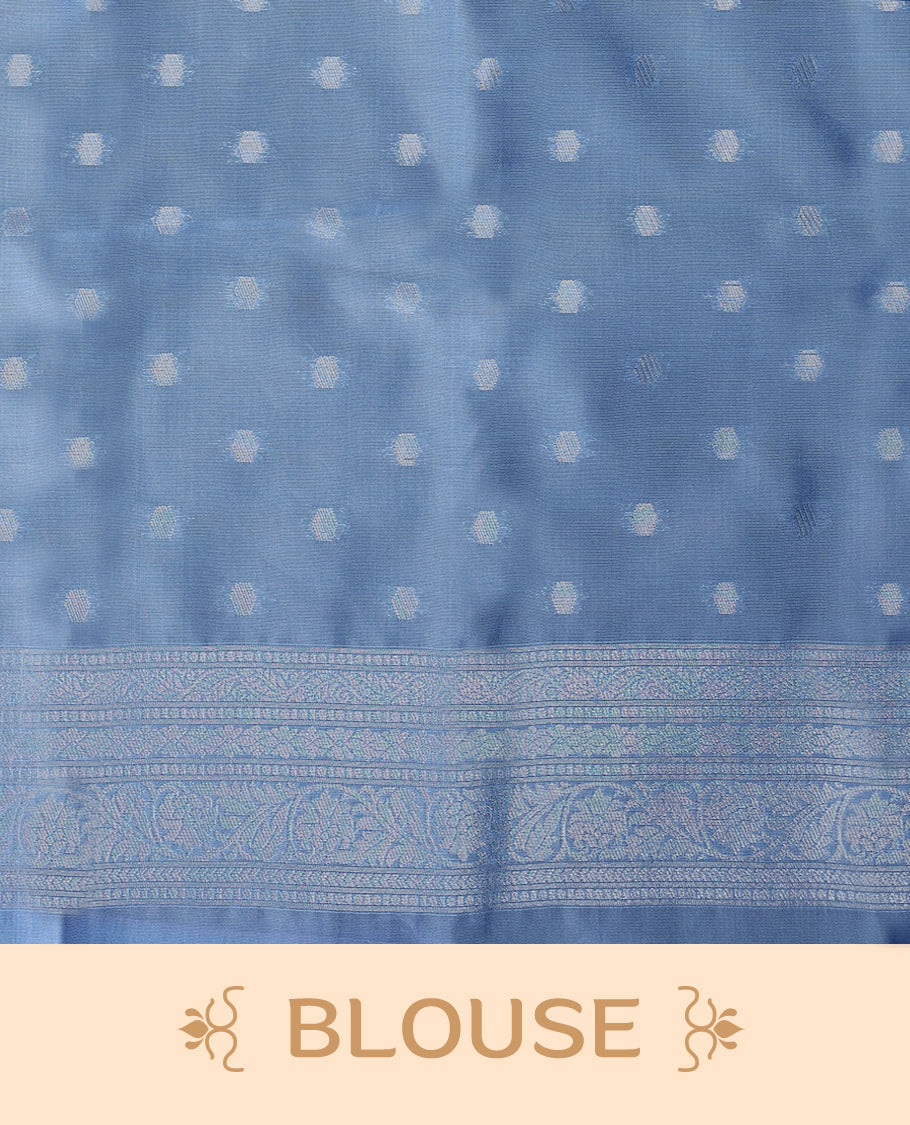 Sky Blue coloured semi silk saree featuring a Silver coloured Zari Diamond design on the body, paired with a Self coloured border and matching blouse.