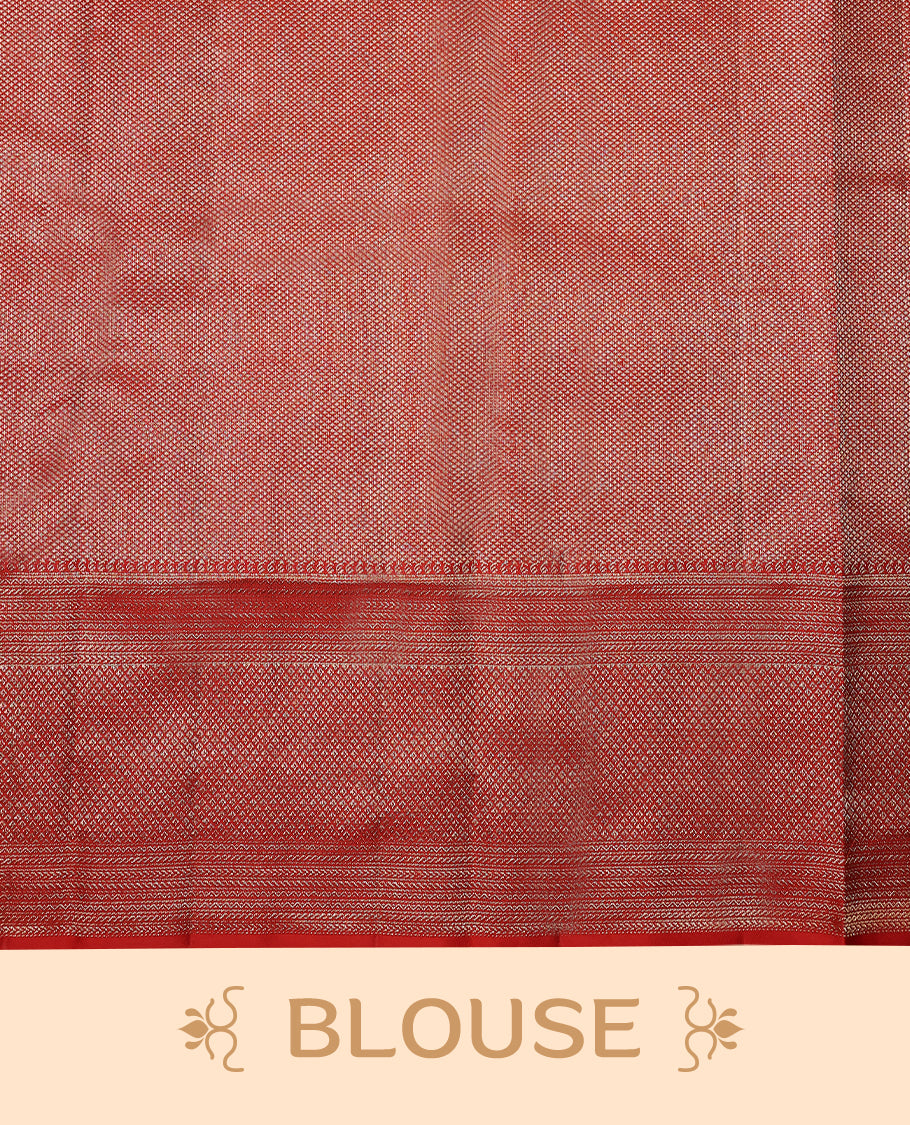 Red Colour Kancheepuram Silk Saree having Floral Jaal Worked Body with Brocade Border and Red Blouse