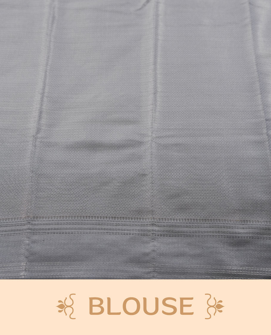 Slate gray colour semi silk saree featuring neem zari Brocade Pattern all over the body, complemented by a Self Colour woven border with detailing, Pallu & blouse.