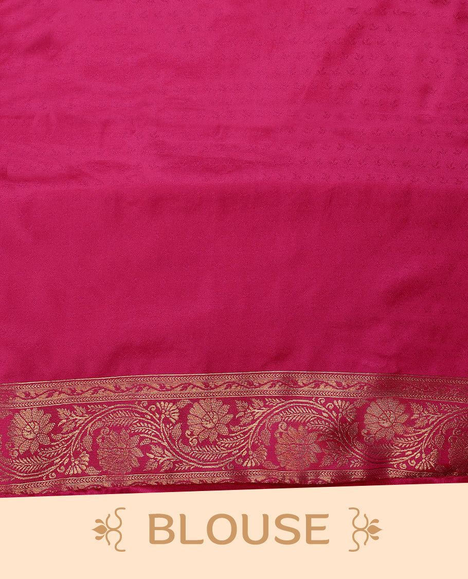 Pink Colour Semi Banarasi Saree having Golden Buttas in Body with Worked Border and Blouse
