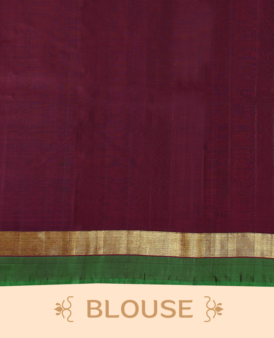 Dark Indigo Colour Pure Kancheepuram Traditional Silk Saree having Plain Body with Contrast Border and Blouse