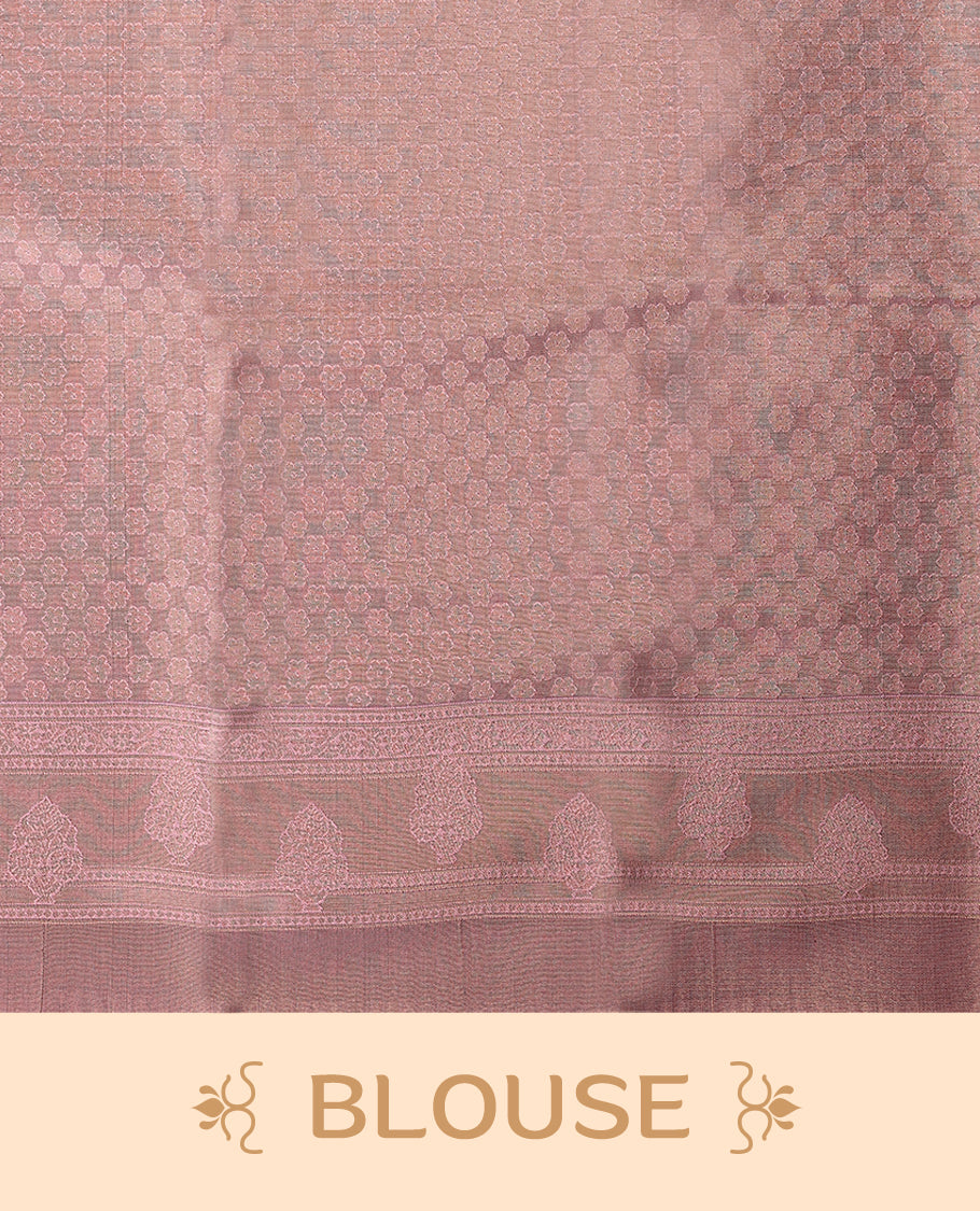 Navy Blue coloured semi silk saree featuring a Golden Brocade body, paired with a Pastel Pink coloured border and matching blouse.
