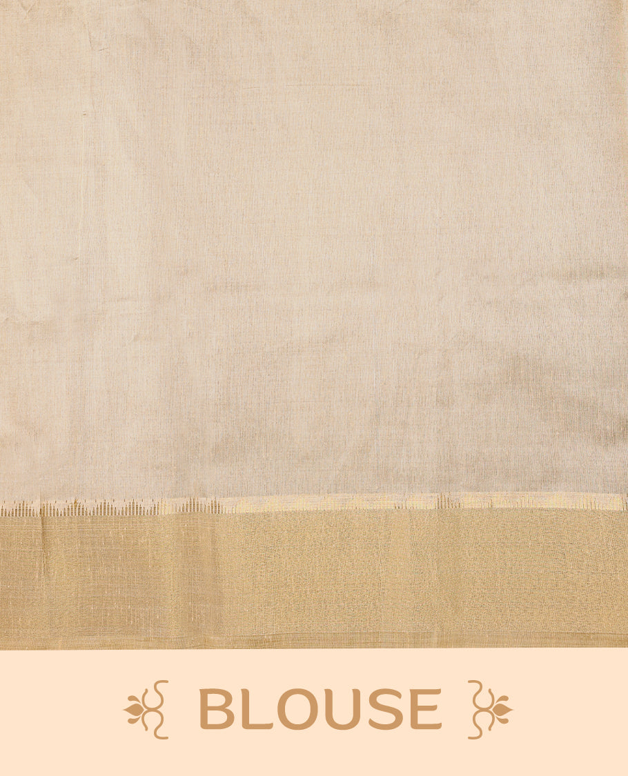 Ivory tussar Kerala saree adorned with intricate floral Digital Prints, complemented by a border, with matching Blouse