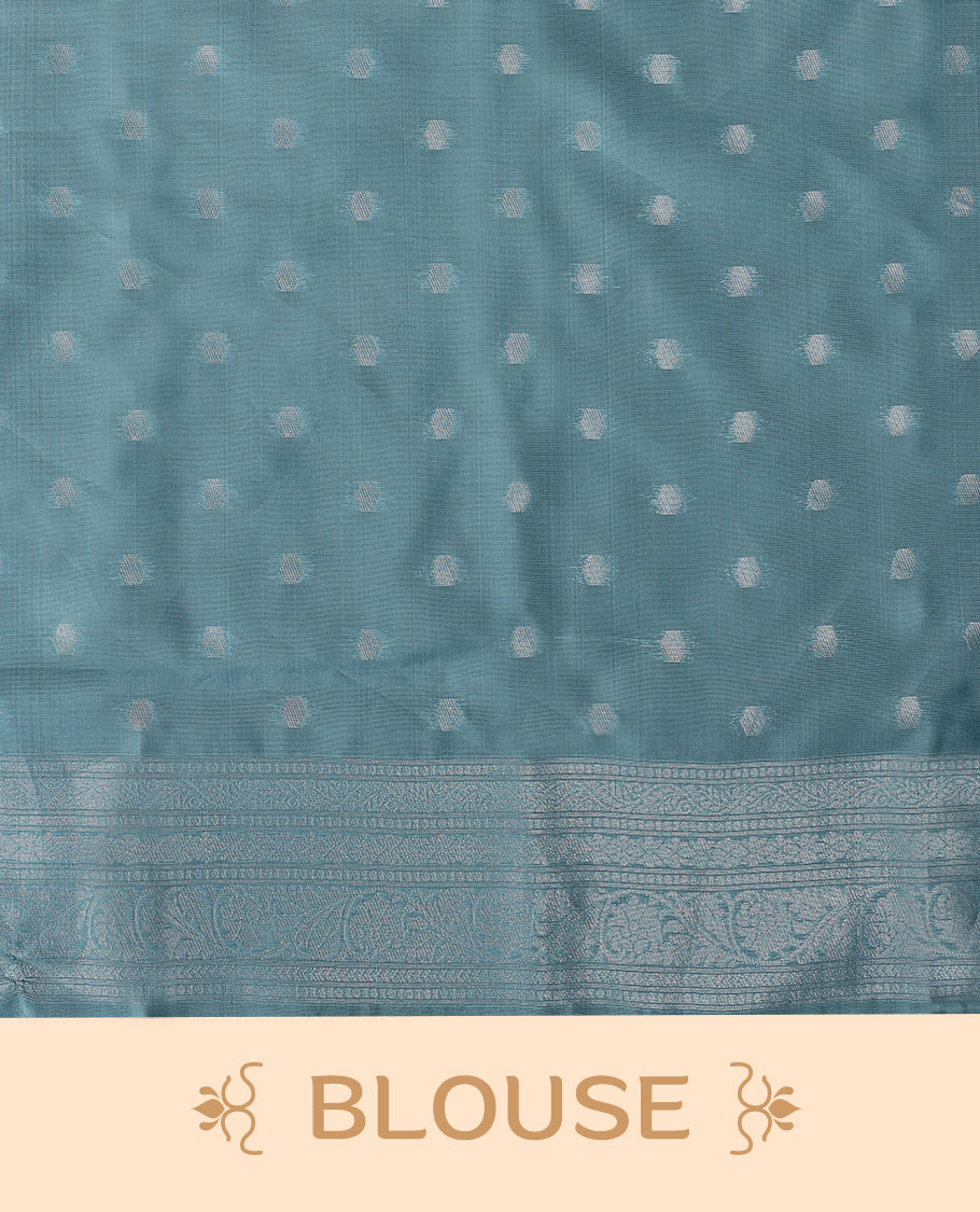 Light Blue coloured semi silk saree featuring a Silver coloured Zari Diamond design on the body, paired with a Self coloured border and matching blouse.