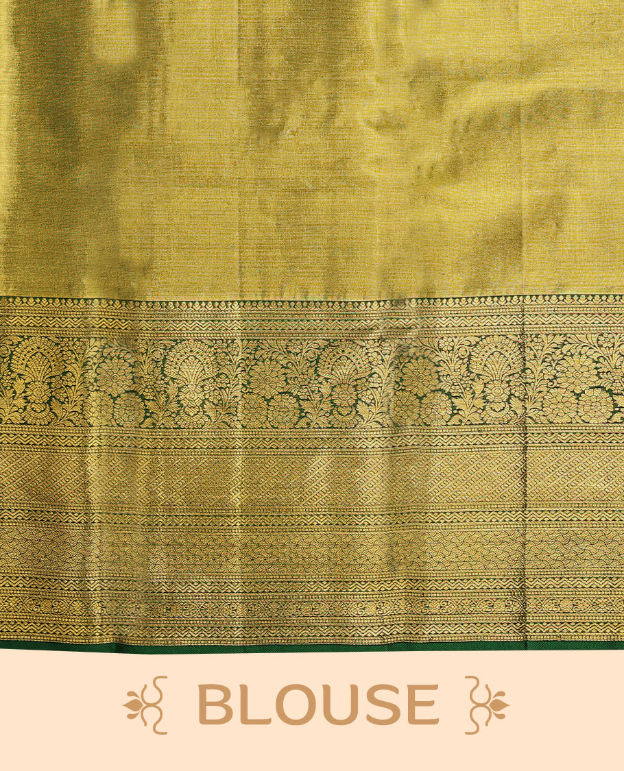 Green Colour Pure Tissue Wedding Saree having Zari Jaal Body with Dark Green Brocade Border and Blouse