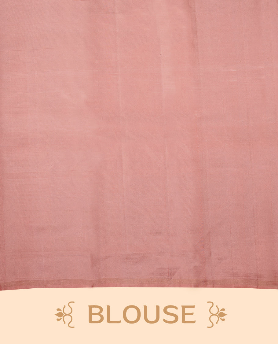 Baby Pink Colour Pure Kancheepuram Traditional Silk Saree having Peacock Buttas in Body with Blouse and without Border