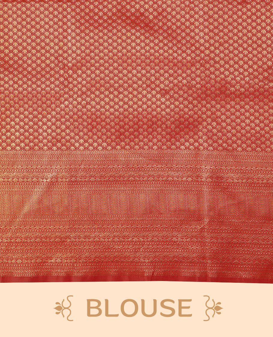 Dark Red Kancheepuram Silk Brocade Saree having Brocade Body with Self Coloured Brocade Border and Blouse