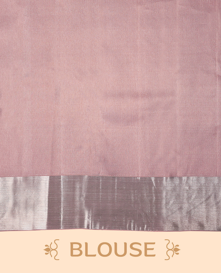 Rose Milk Colour Kancheepuram Wedding Silk Saree having Silver Zari Body and Border with Self Coloured Blouse
