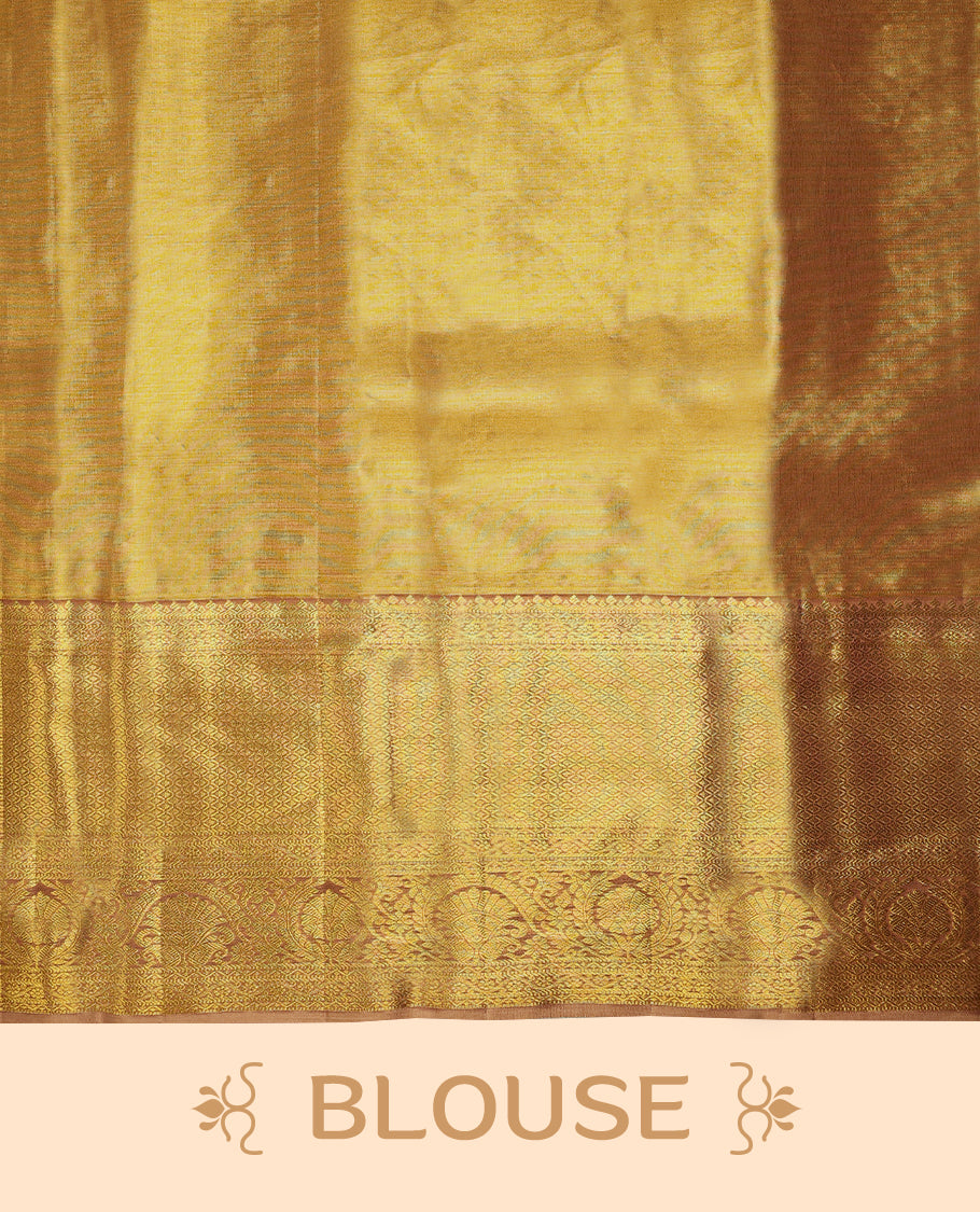 Golden Colour Pure Tissue Wedding Saree having Zari Jaal Body with Clay Biscuit Brocade Border and Blouse