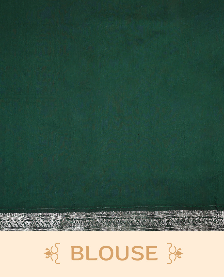 Rust Orange colour mixed Kalyani cotton saree featuring Plain body, paired with Bottle Green colour traditional border and pallu, with matching blouse