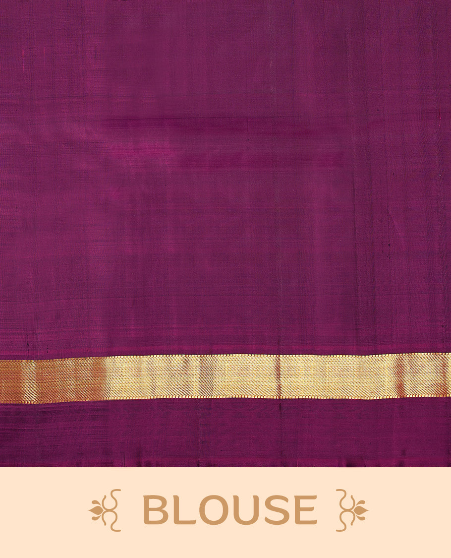 Berry Blue Colour Pure Kancheepuram Traditional Silk Saree having Plain Body with Contrast Border and Blouse