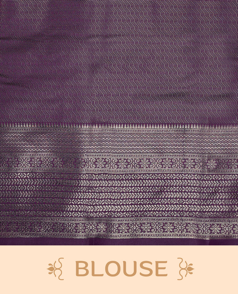 Regal Purple Art Soft Silk Saree showcases intricate silver zari work on the body and border, paired with a matching blouse