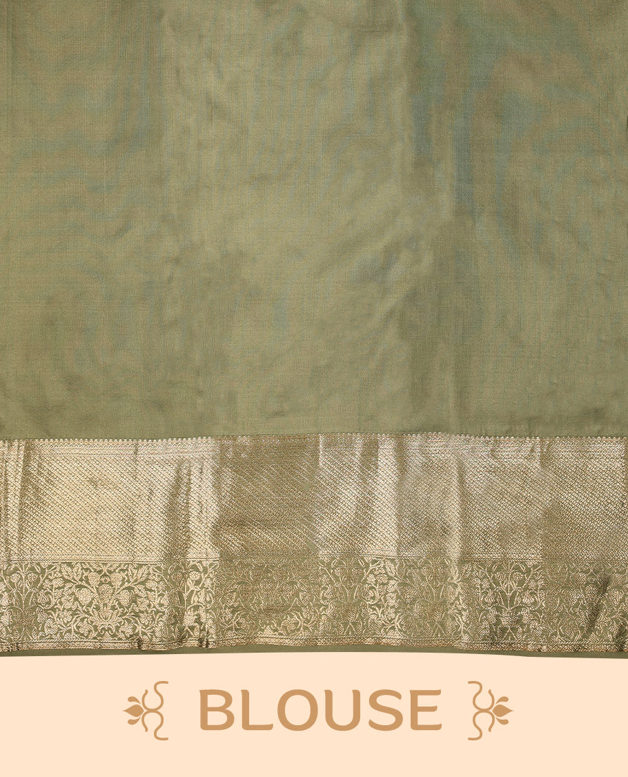 Pastel Sage Green Colour Kancheepuram Wedding Silk Saree having Zari Worked Body and Border with Self Coloured Blouse