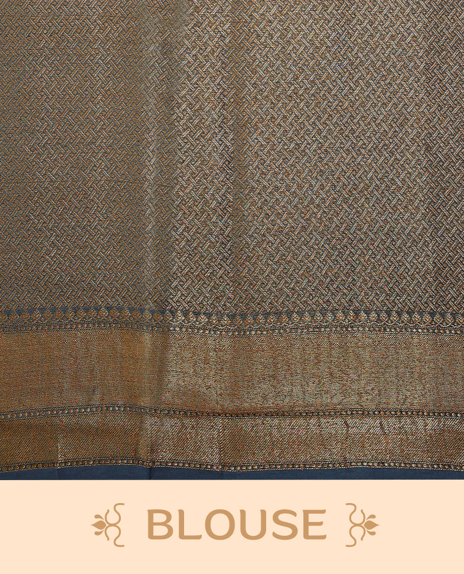 Sky Blue colour pure Banarasi Chanderi cotton, exquisitely detailed with traditional antique zari Aada designs across the body, finished with a hand-dyed contrast traditional border and a matching blouse.