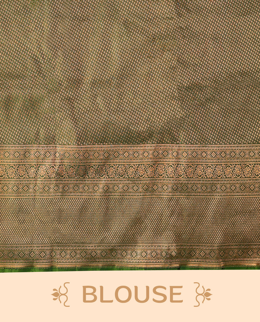 Green Colour Kancheepuram Silk Brocade Saree having Brocade Body with Self Coloured Brocade Border and Blouse
