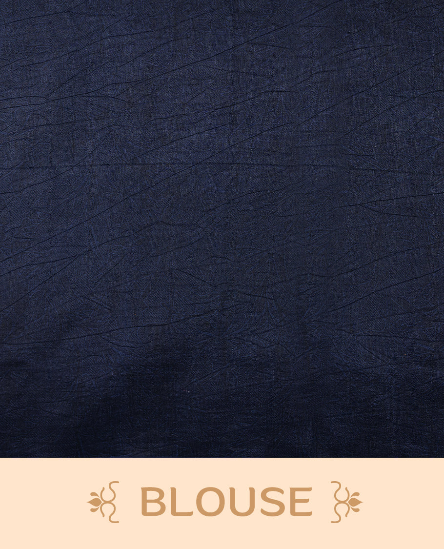 Navy blue colour Manipuri saree featuring oversized crimson red floral motifs, finished without a border, and paired with a matching blouse.