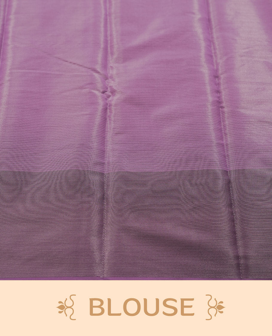 Lavender colour semi silk saree featuring neem zari Brocade Pattern all over the body, complemented by a Self Colour woven border with detailing, Pallu & blouse.