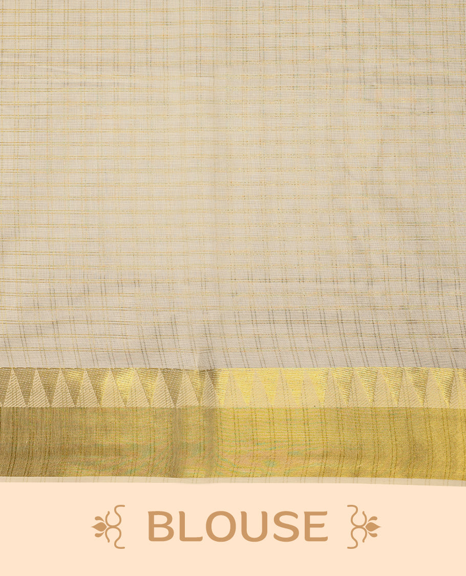 Kerala cotton saree with fine golden Checks and Golden border with Matching Blouse