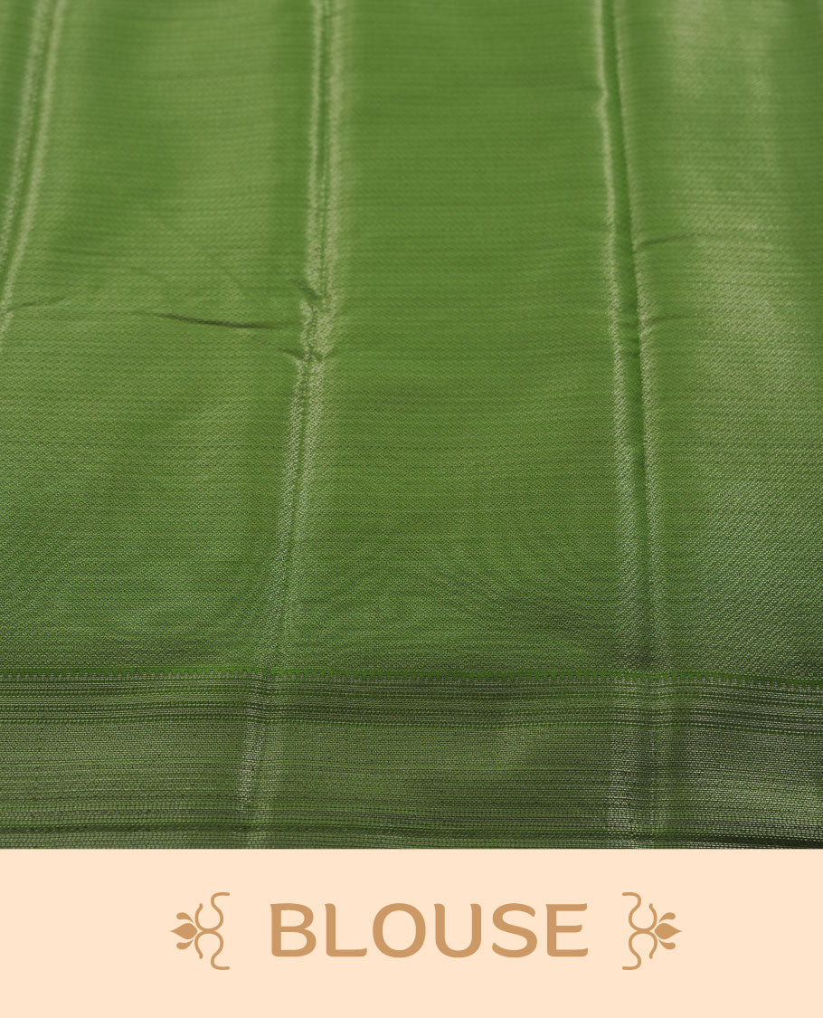 Green colour semi silk saree featuring neem zari Brocade geometric Pattern all over the body, complemented by a Self Colour woven border with detailing, Pallu & blouse.