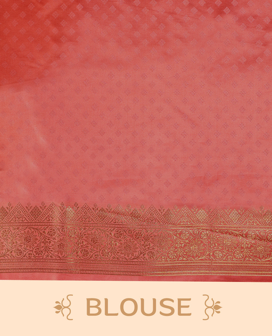 Peach Colour Semi Banarasi Saree having Golden Buttas in Body with Worked Border and Blouse