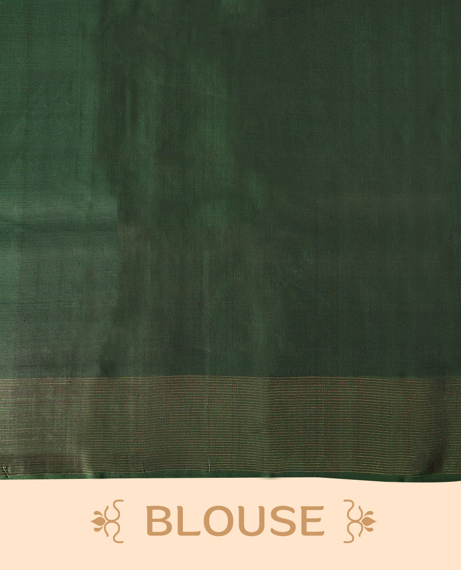 Dark Green Colour Pure Kancheepuram Traditional Silk Saree having Plain Body with Thread Worked Border and Blouse