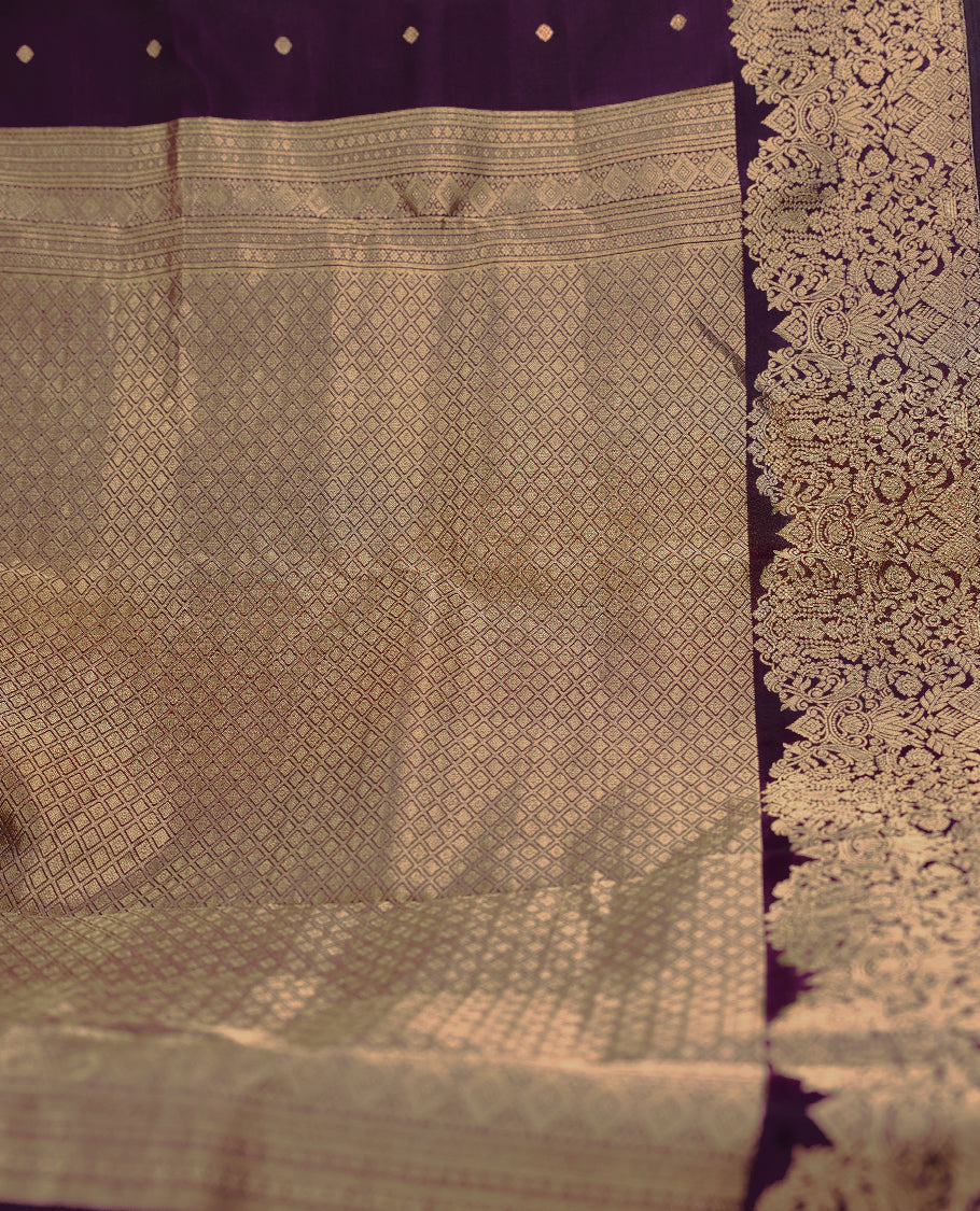 Royal Purple Colour Vasundhara Silk Saree having Golden Thread Buttas in Body with Border and Self Coloured Blouse