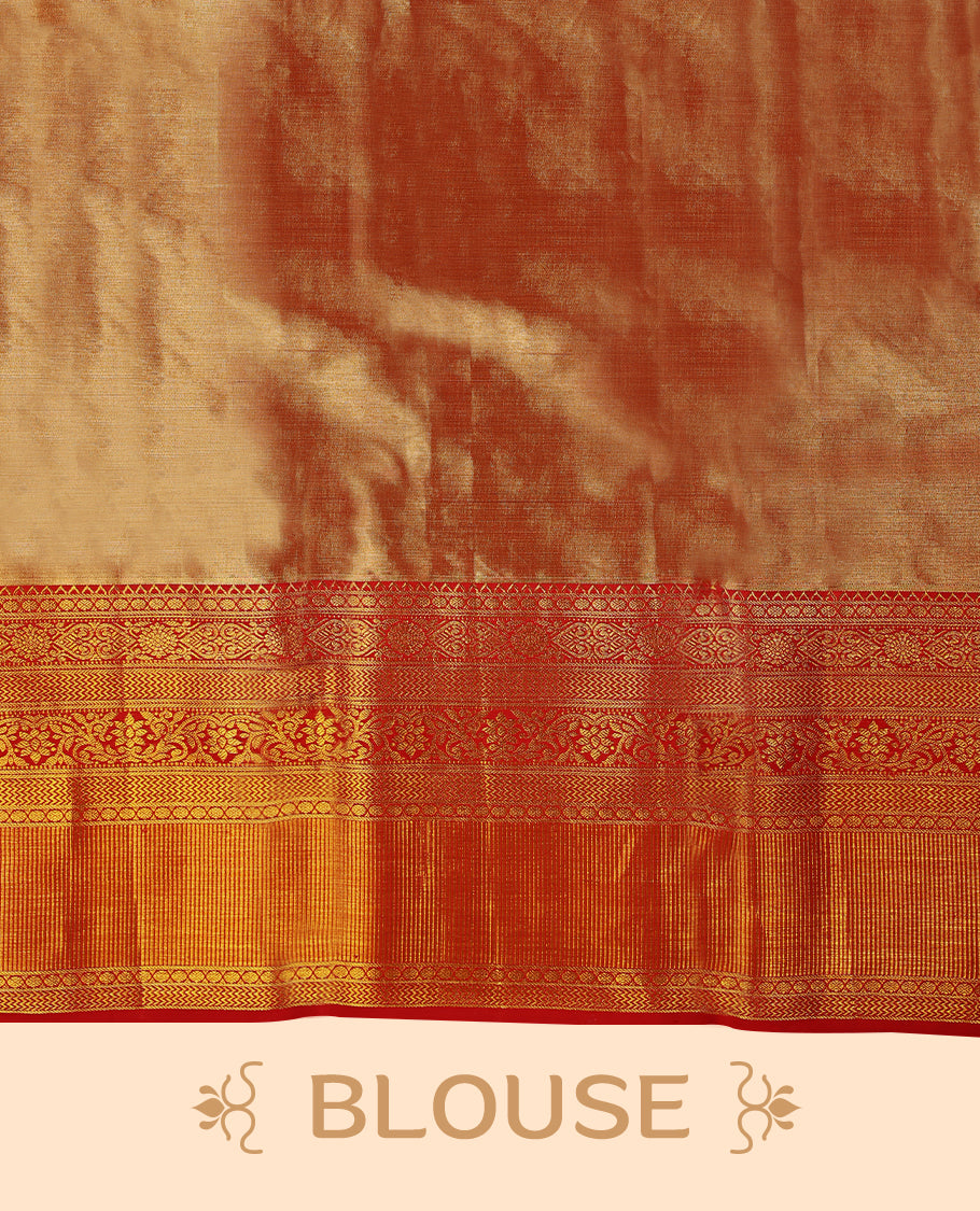 Light Gold Colour Tissue Wedding Silk Saree having Flora Jaal Worked Body with Contrast Border and Blouse