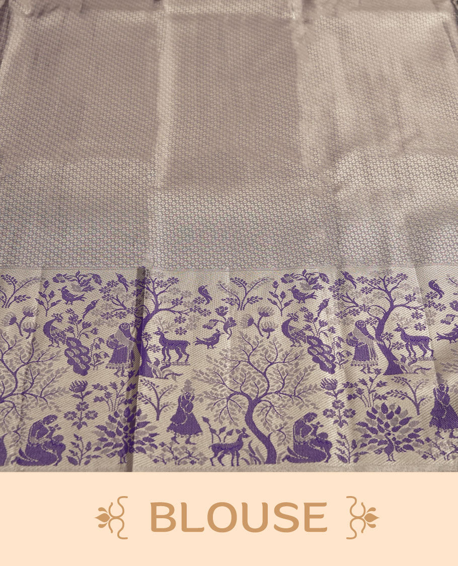 Light Green Tissue Saree, Intricate Butterfly Wing Printed Pallu, Green Forest Motif Border, Geometric Zari Design, with Matching Blouse