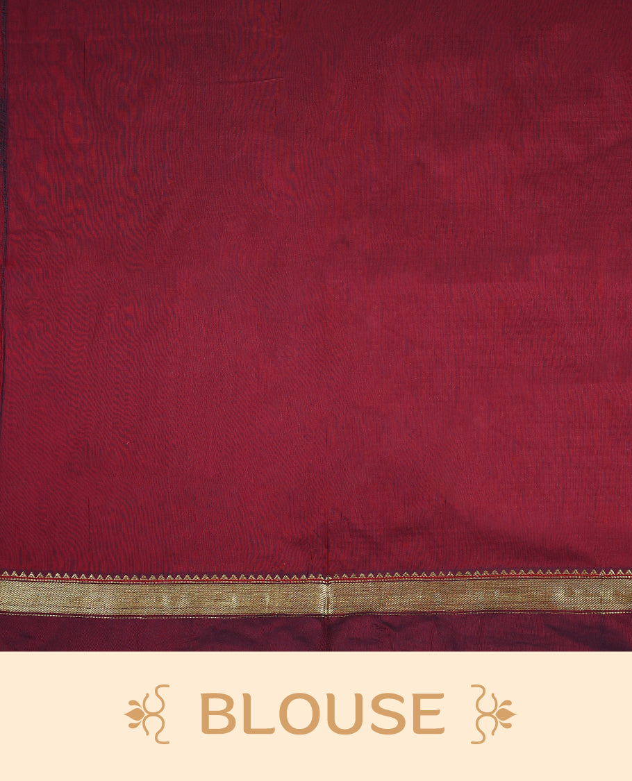 Lemon Green colour mixed Kalyani cotton saree featuring Plain body, paired with Pure Maroon colour traditional border and pallu, with matching blouse