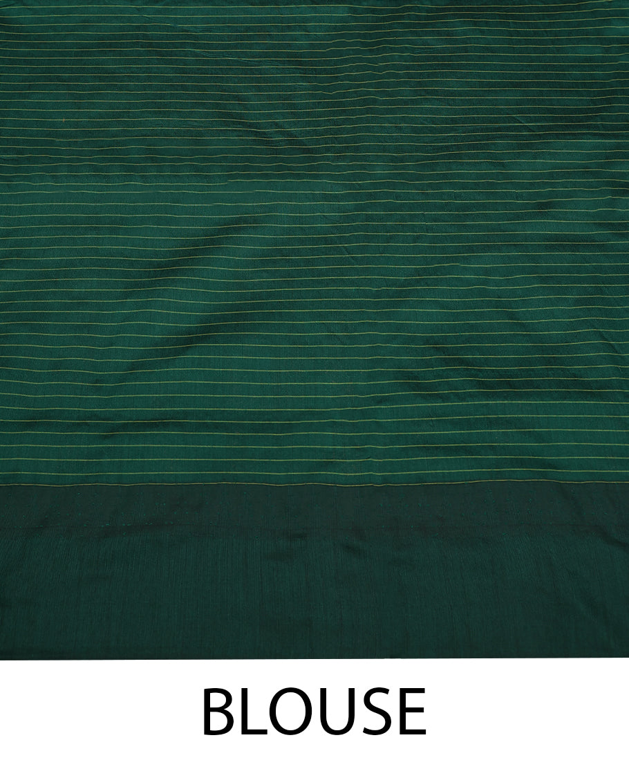 Grape Colour Mixed Kalyani Cotton Saree having Contrast Checked Body with Green Colour Border and Blouse