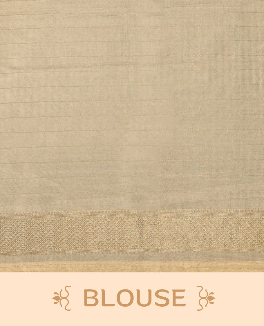 Off white colour georgette Kerala saree featuring intricate dotted woven patterns on the body, complemented by a subtly traditional border and pallu, paired with a matching blouse.