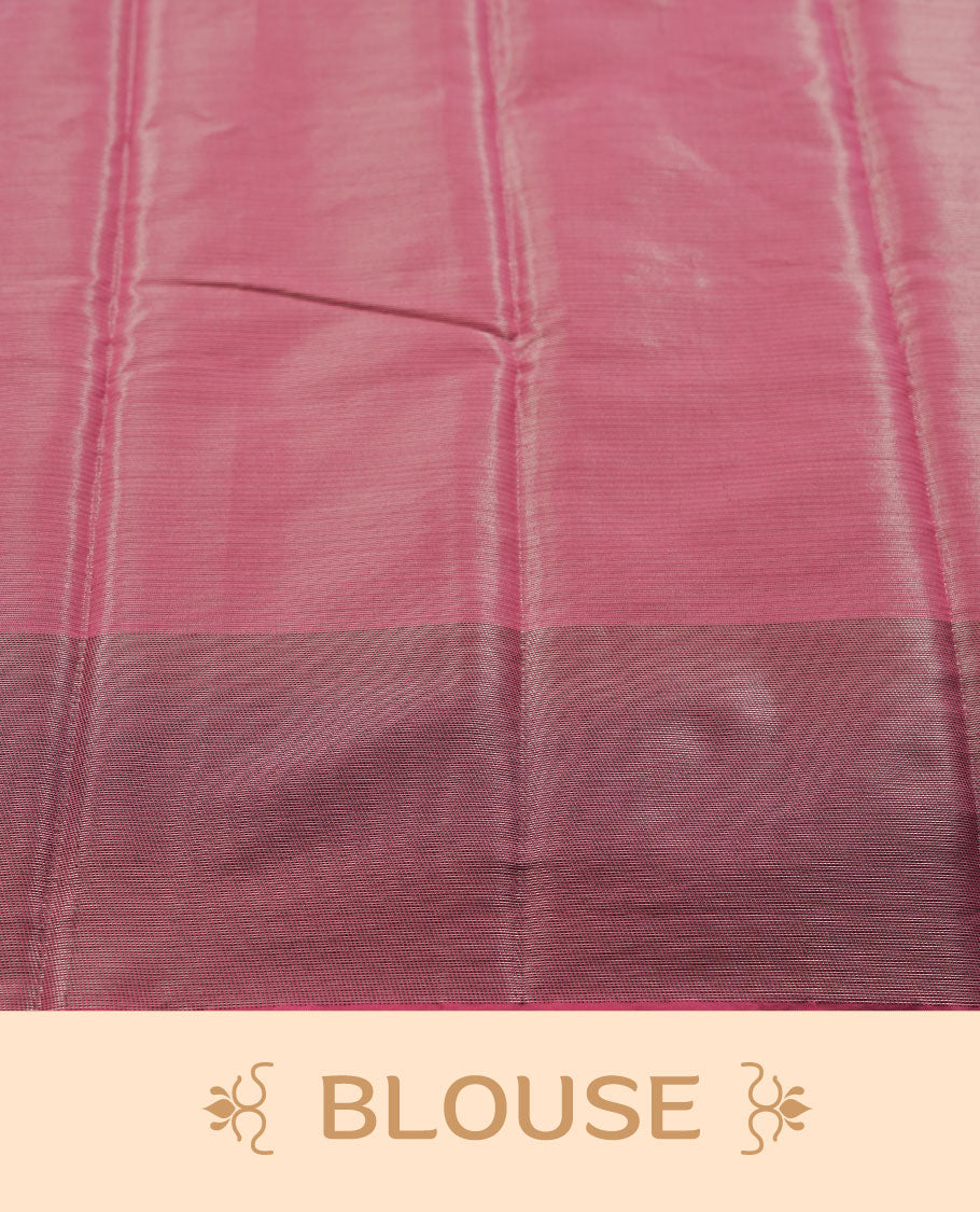 Dusty pink colour semi silk saree featuring neem zari Brocade geometric Pattern all over the body, complemented by a Self Colour woven border with detailing, Pallu & blouse.