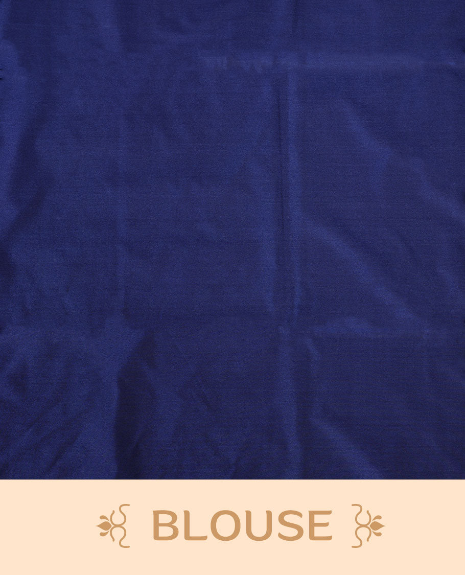 Magneta colour semi soft silk saree adorned with delicate woven floral motifs on the body, complemented by a contrast blue colour woven pallu with intricate detailing and tassel accents without border & Comes with a matching blouse piece.