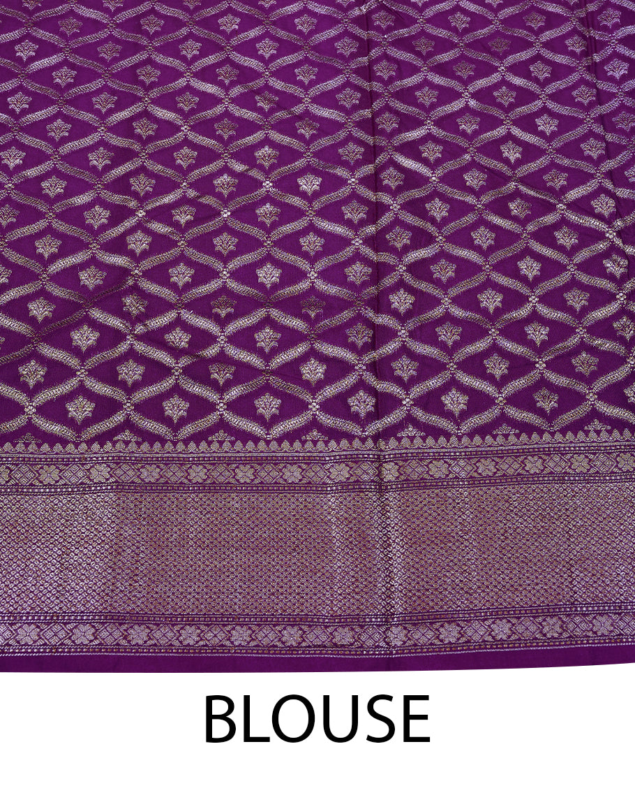 Grape Colour Semi Banaras Georgette Saree having Thread Work in Entire Body with Golden Border and Blouse