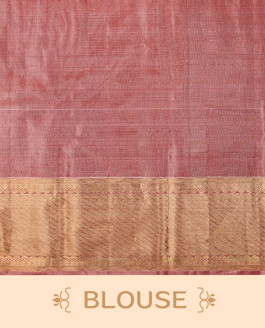 Gold & Red Colour Tissue Silk Saree having Zari Worked Body with Golden Border and Golden Red Blouse