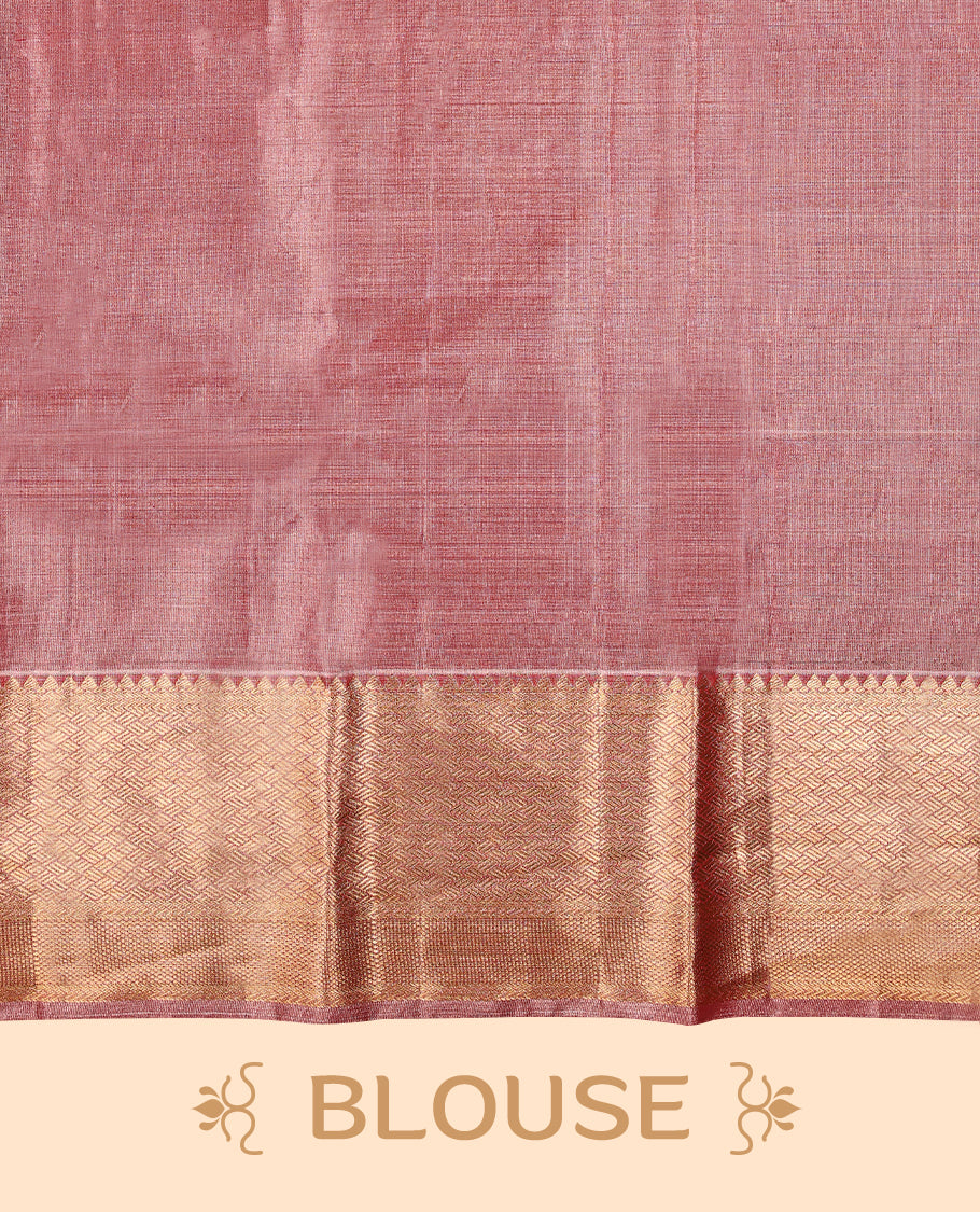 Golden Pink Colour Tissue Silk Saree having Pooraan Vankj Designed Body with Self Coloured Border and Blouse