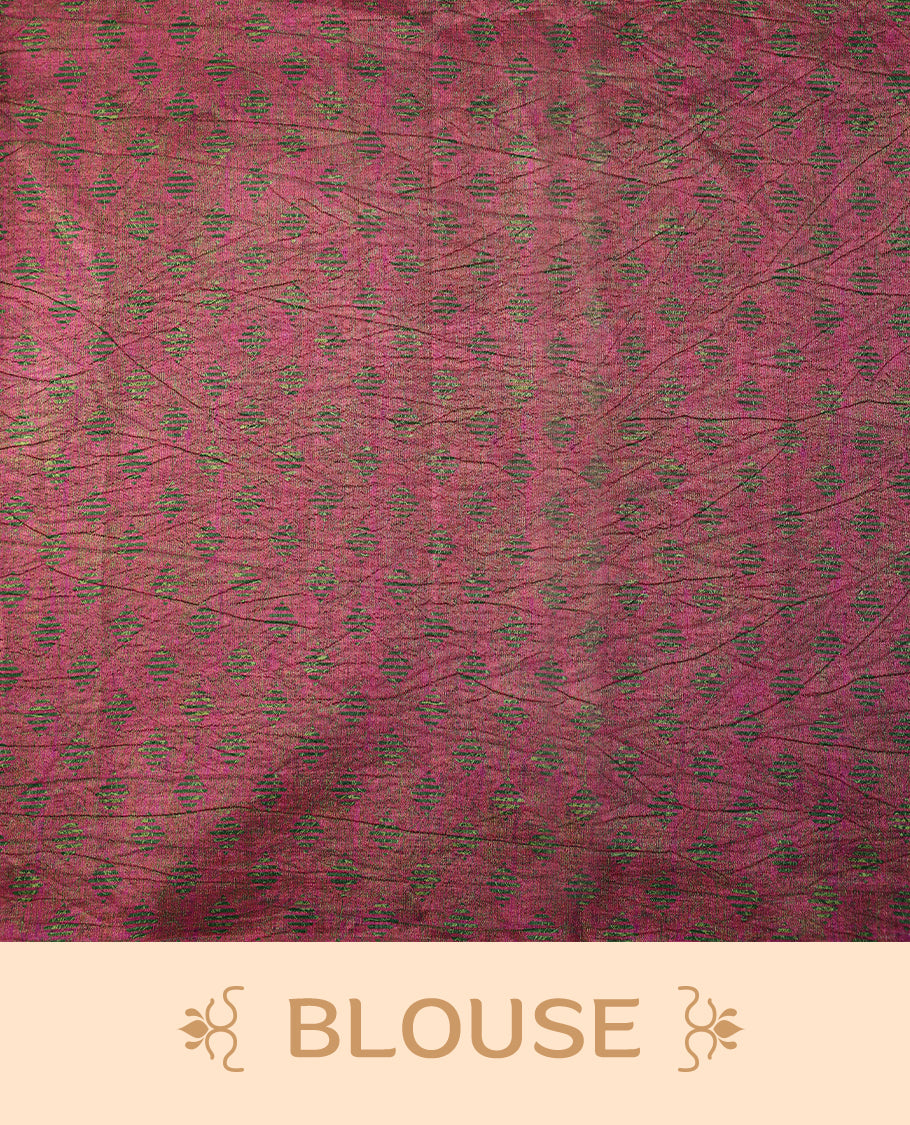 Blue Colour Manipuri saree with green abstract patterns, without border, and comes with a matching blouse.