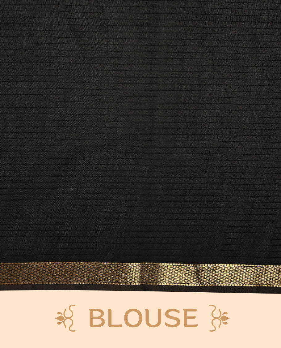 Deep Grape Purple colour chanderi cotton saree with fine striped body, mangalgiri border, grand pallu featuring Black and gold zari stripes, with matching blouse.